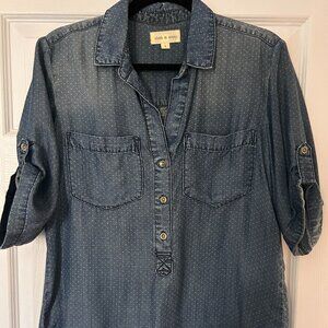 Cloth & Stone Blue Polka Dot Chambray Popover Blouse (Small)